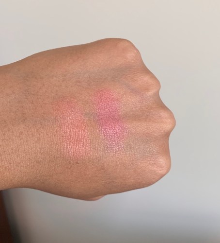 bareMinerals Bounce and Blur Coral Cloud and Mauve Sunrise Blush Swatches on Dark Skin
