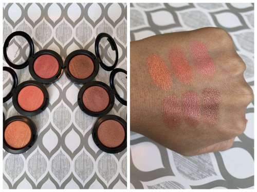 MAC Extra Dimension Blush Swatches (Telling Glow, Cheeky Bits, Sweets For My Sweet, Hushed Tone, Faux Sure!, Hard To Get) medium dark skin