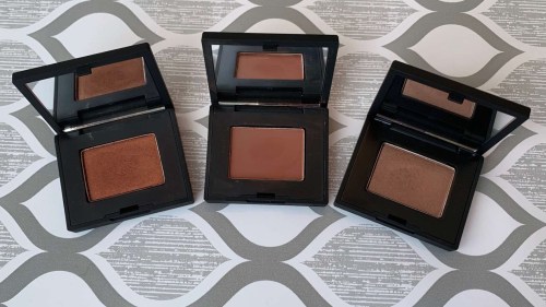NARS single eyeshadow swatches (Guayaquil, Noumea, and Fez) on dark skin