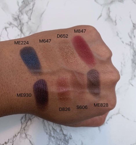 make up for ever (mufe) artist color eyeshadows swatches on dark skin (ME224, M647, D652, M847, ME930, D826, S606, ME828)