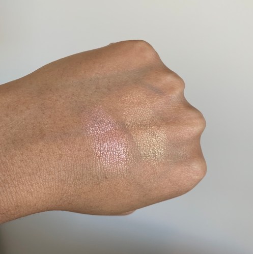 NARS Highlighting Powder in Maldives and Ibiza swatches on medium dark skin NC44/NC45