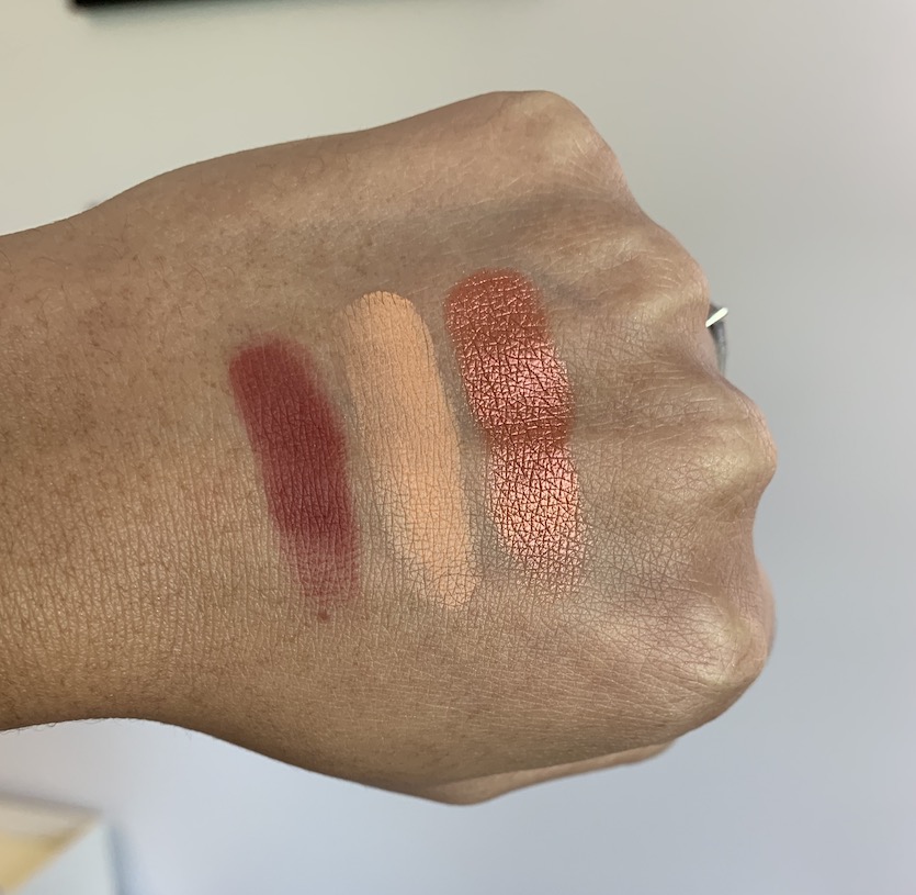 Sigma cor de rosa eyeshadow palette swatches on medium dark skin