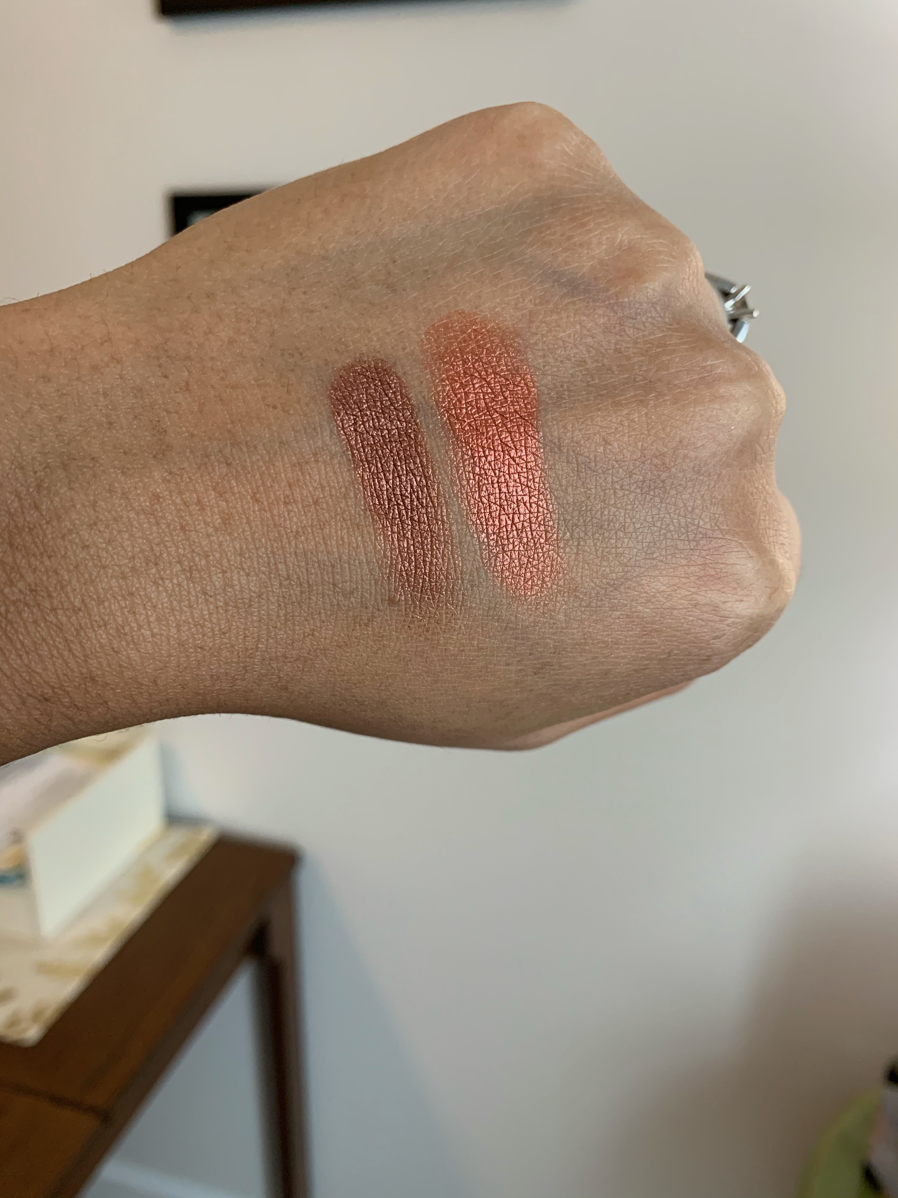 Sigma Warm Neutrals Eyeshadow Palette Iconic vs Cor-de-Rosa High Society eyeshadow Swatches on medium dark skin