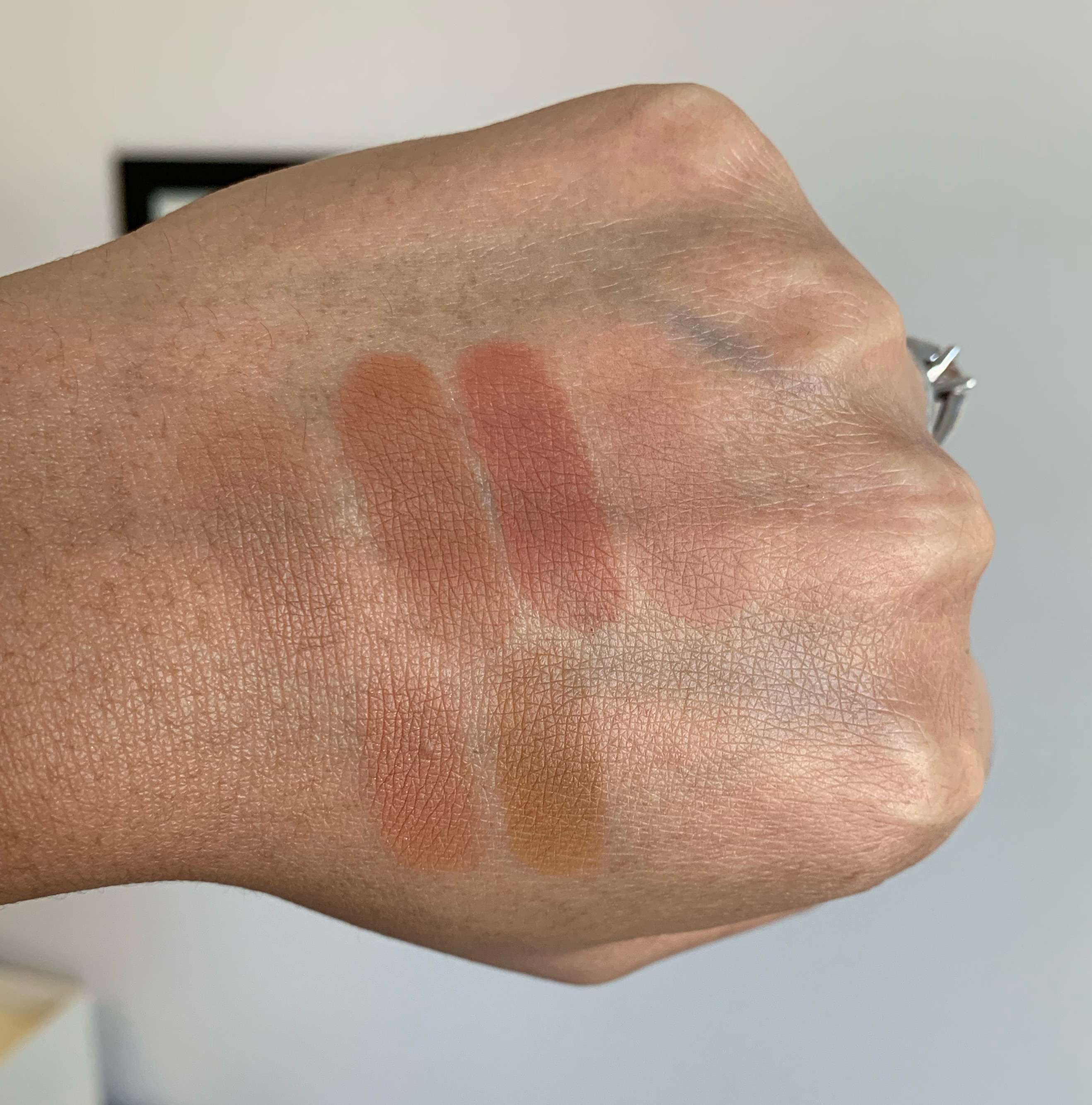 MAC eyeshadow swatches - cork, saddle, brown script, soft brown, texture, uninterrupted dark skin
