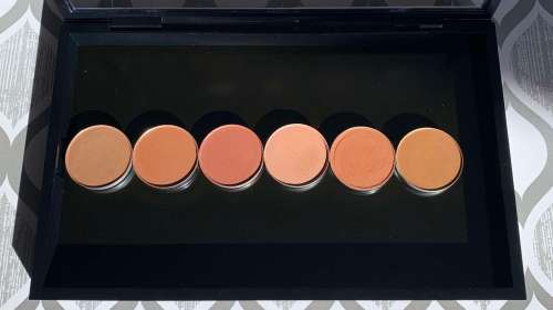 MAC eyeshadows cork, saddle, brown script, soft brown, texture, uninterrupted swatches on medium dark skin