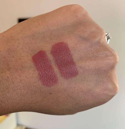 bareMinerals Mineralist Hydra Smoothing Lipstick presence vs MAC Mamastarrr lipstick swatches medium dark skin