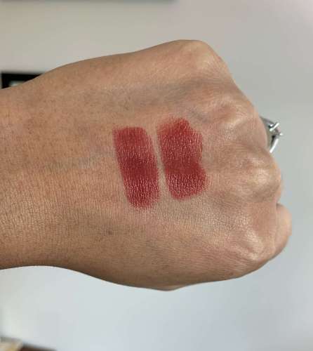 Chanel Rouge Coco Bloom 114 Glow vs Revlon Rum Raisin Swatches on medium dark skin