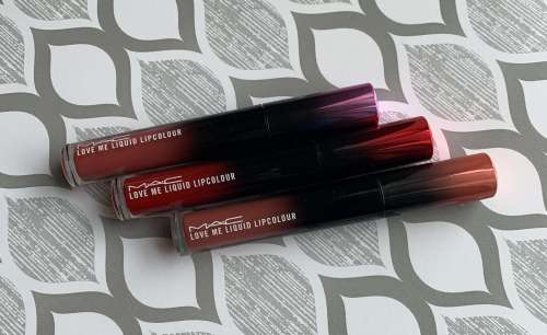 MAC Love Me Liquid Lip Colour Swatches on medium dark skin (Bated Breath, E for Effortless, and Coffee and Cigs)