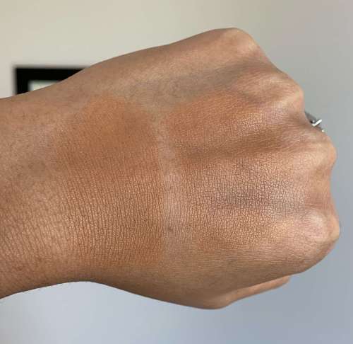 MAC Pro Longwear Concealer in NC45 (left) and Laura Mercier Flawless Fusion Ultra-Longwear Concealer in 5W (right) Swatches on Medium Dark Skin