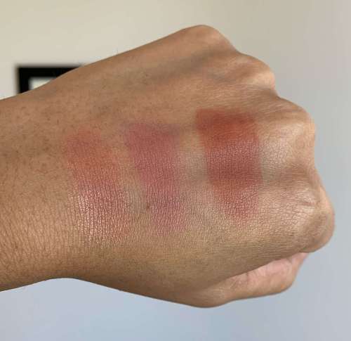 Pat McGrath Labs Divine Blush Nude Venus, Divine Rose, and Paradise Venus Swatches on Medium Dark Skin
