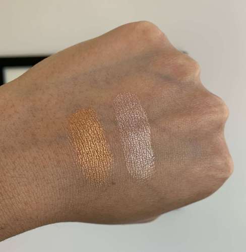 MAC Extra Dimension Eye Shadows in Quick as a Flash and Fool Me Once Swatches on Medium Dark Skin