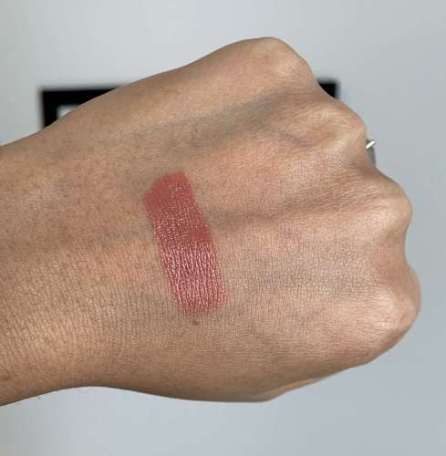 Huda Beauty Sweet Cheeks Power Bullet Cream Glow Hydrating Lipstick Swatch on Medium Dark Skin