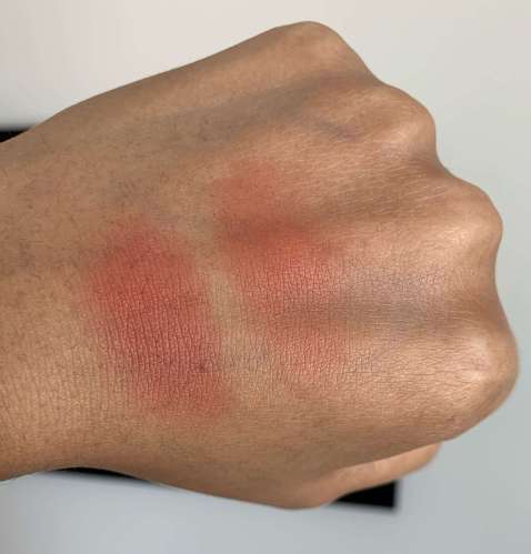 MAC Flirting With Danger and NARS Liberte Blush Swatches on Medium Dark Skin
