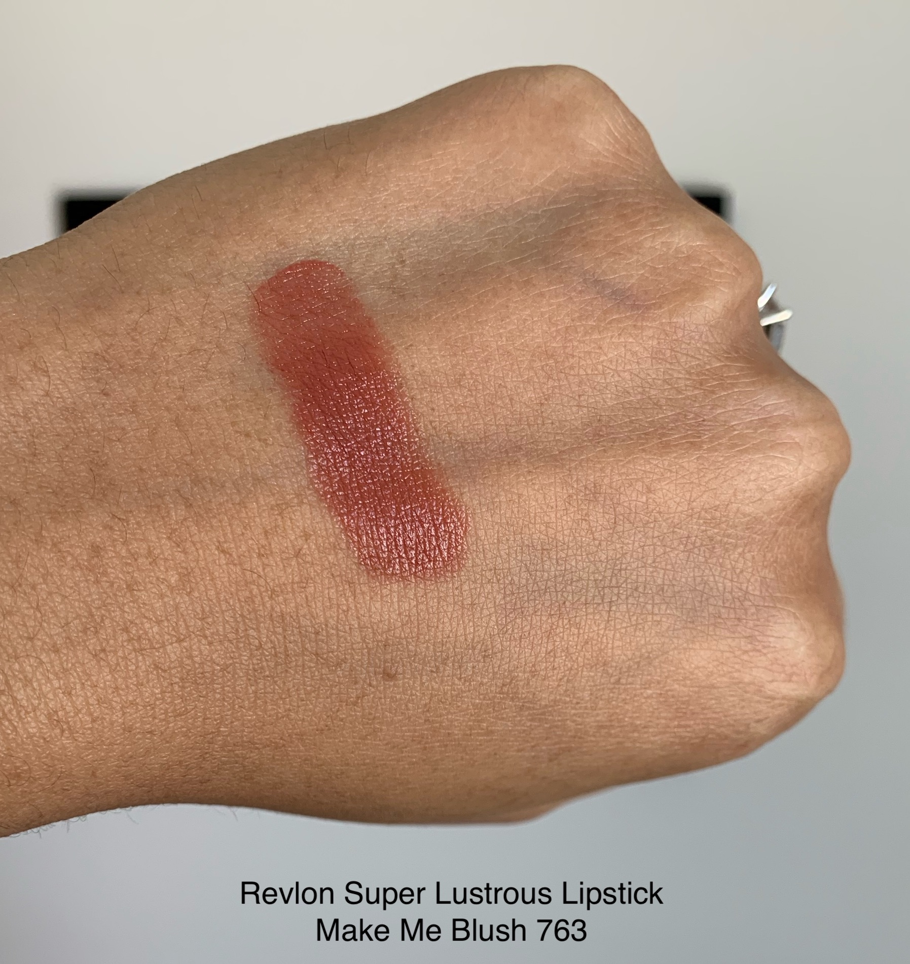 Revlon Super Lustrous Lipstick Make Me Blush 763 Swatch on Medium Dark Skin