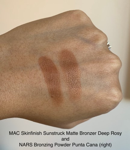 MAC Skinfinish Sunstruck Bronzer Matte Deep Rosy vs NARS Bronzing Powder Punta Cana Swatches Medium Dark Skin