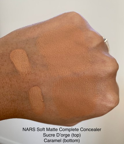 NARS Soft Matte Complete Concealer Sucre D'orge and Caramel Swatches Medium Dark Skin