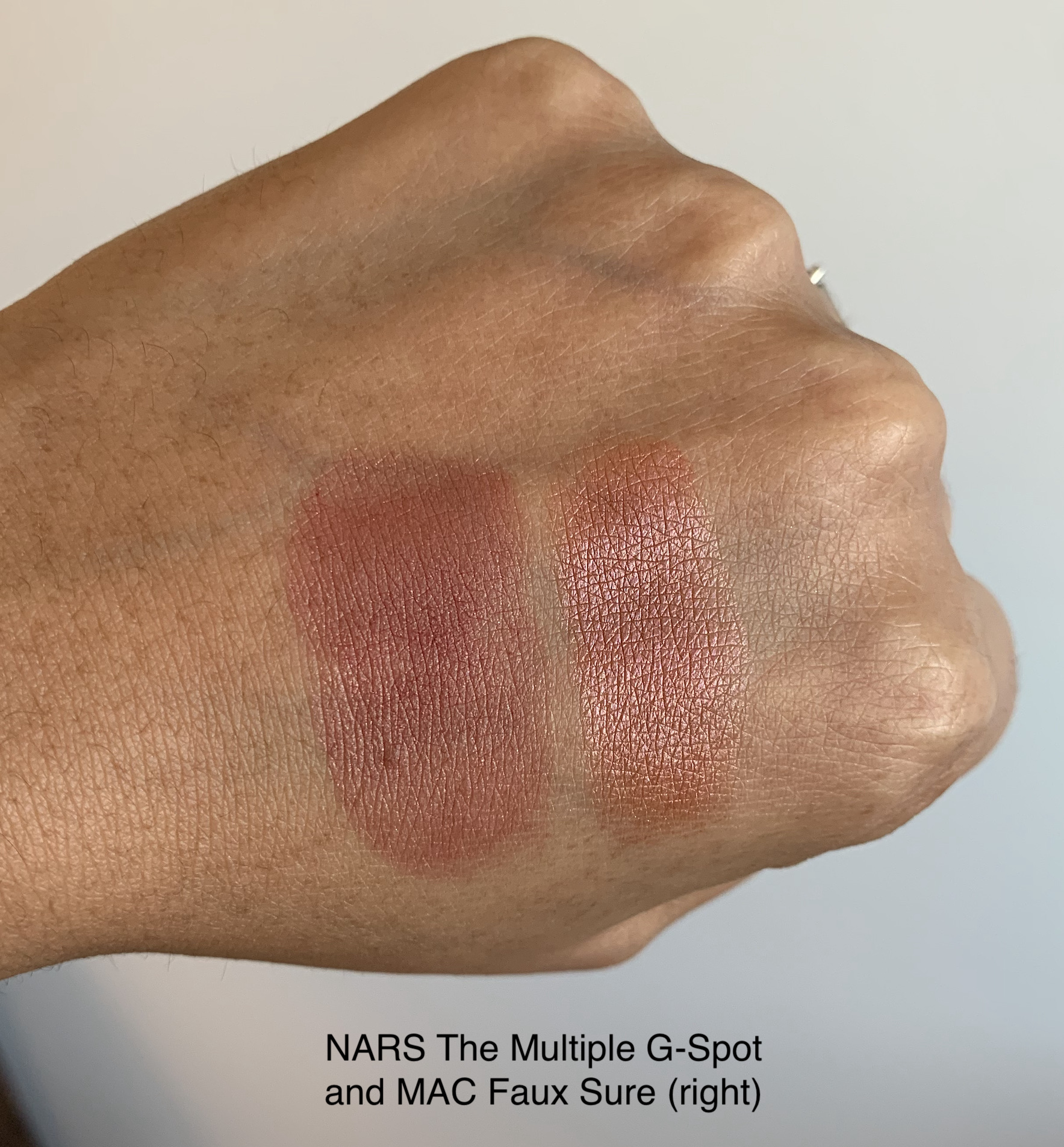 NARS The Multiple G-Spot and MAC Faux Sure Blush Swatches Medium Dark Skin