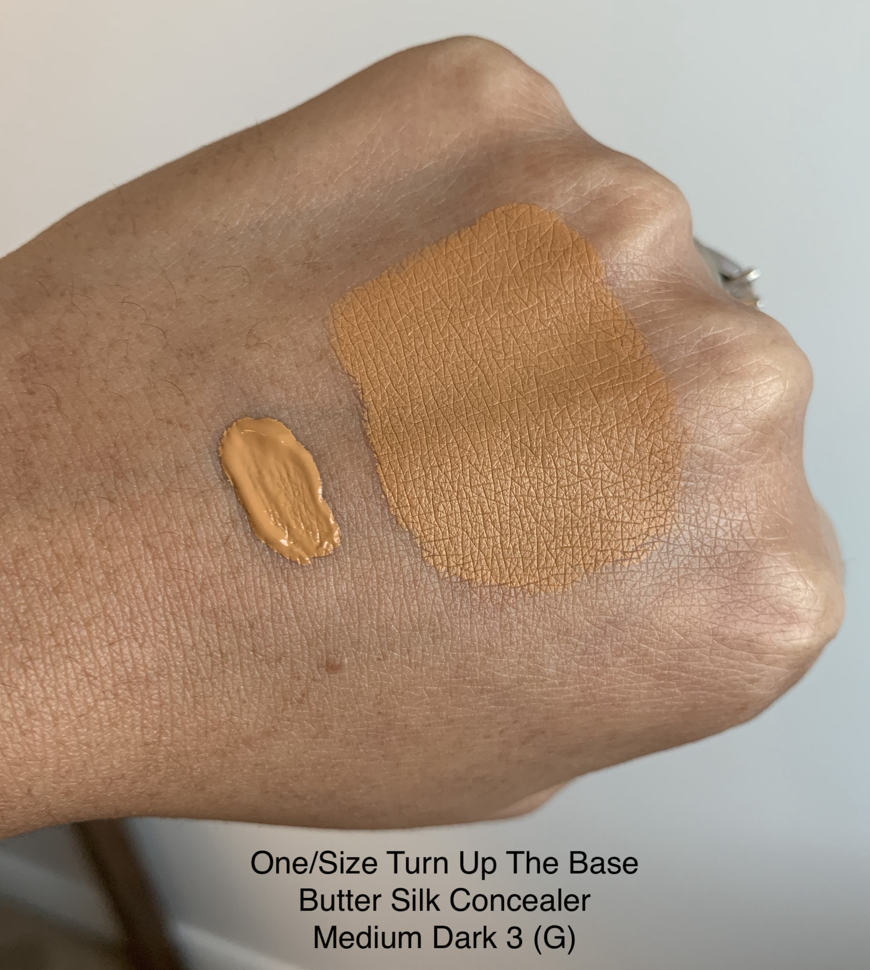 One Size Turn Up The Base Butter Silk Concealer Medium Dark 3 (G) Swatch Medium Dark Skin