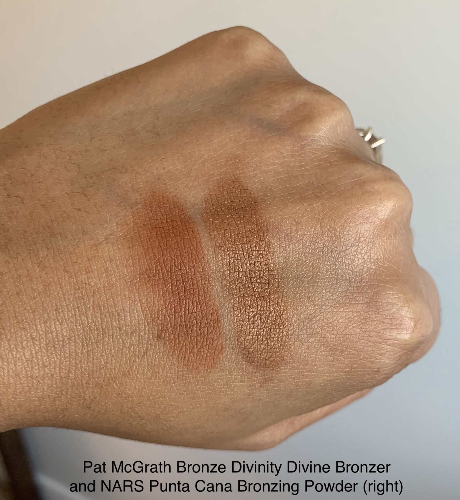 Pat McGrath Bronze Divinity Divine Bronzer vs NARS Punta Cana Swatches on Medium Dark Skin