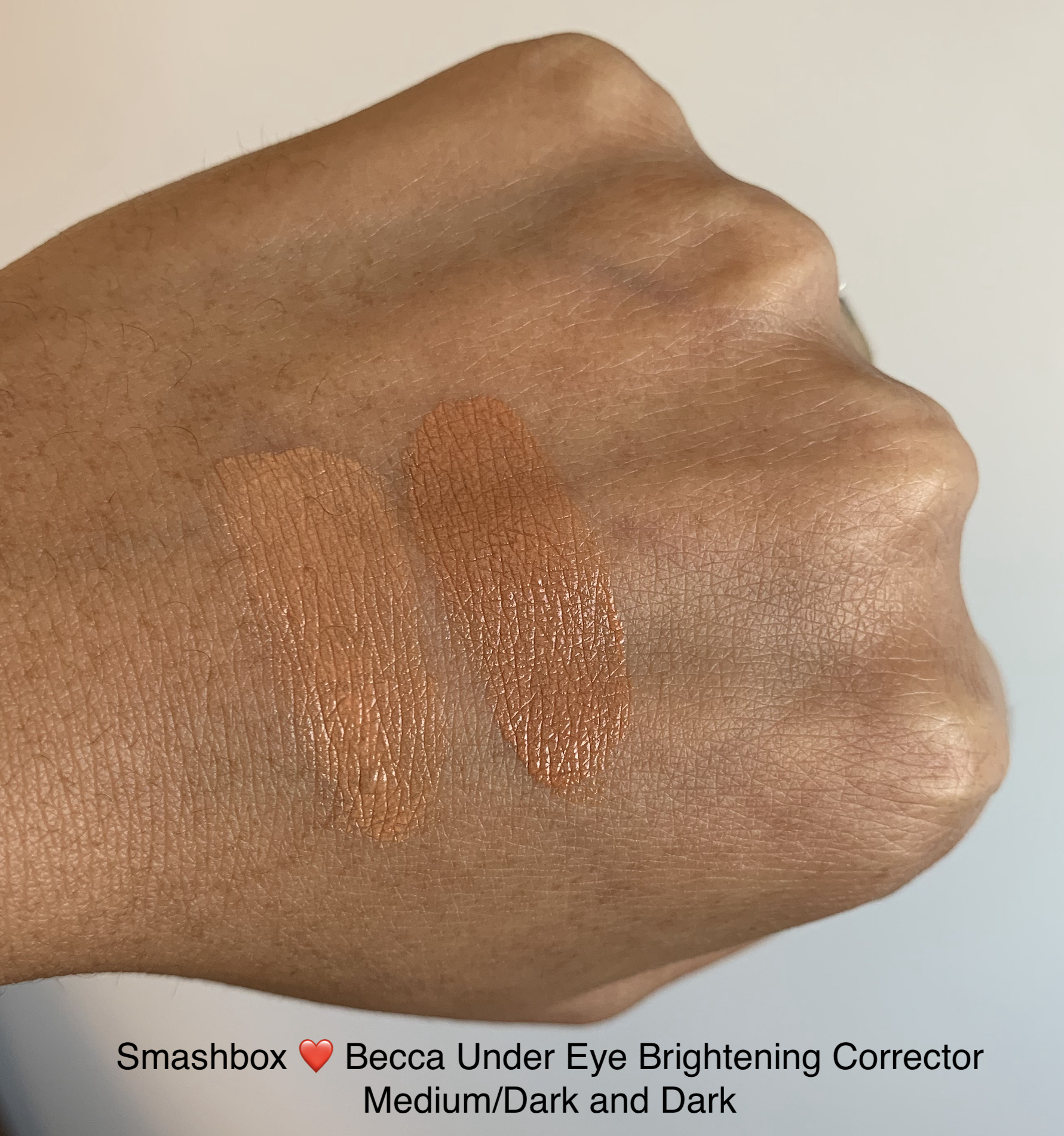 Smashbox x Becca Under Eye Brightening Corrector Medium Dark and Dark Swatches