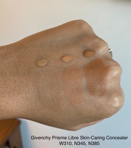 Givenchy Prisme Libre Skin Caring Concealer W310, N345, and N385 Swatches Medium Dark Skin