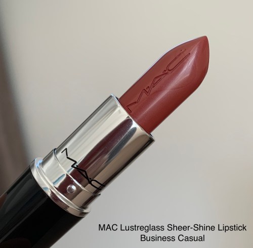 MAC Lustreglass Sheer-Shine Lipstick Business Casual Swatch Medium Dark Skin