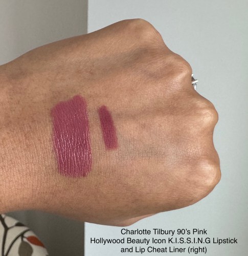 Charlotte Tilbury Hollywood Beauty Icon K.I.S.S.I.N.G Lipstick and Lip Cheat Liner 90s Pink Swatches Medium Dark Skin