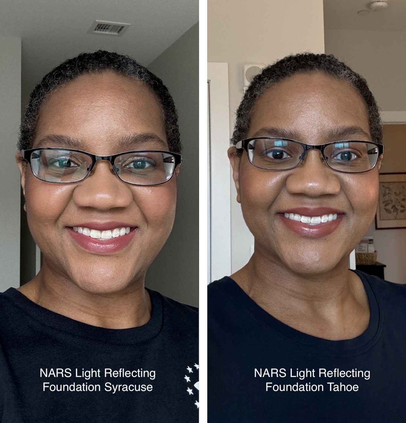 Wearing NARS Light Reflecting Advanced Skincare Foundation Syracuse vs Tahoe