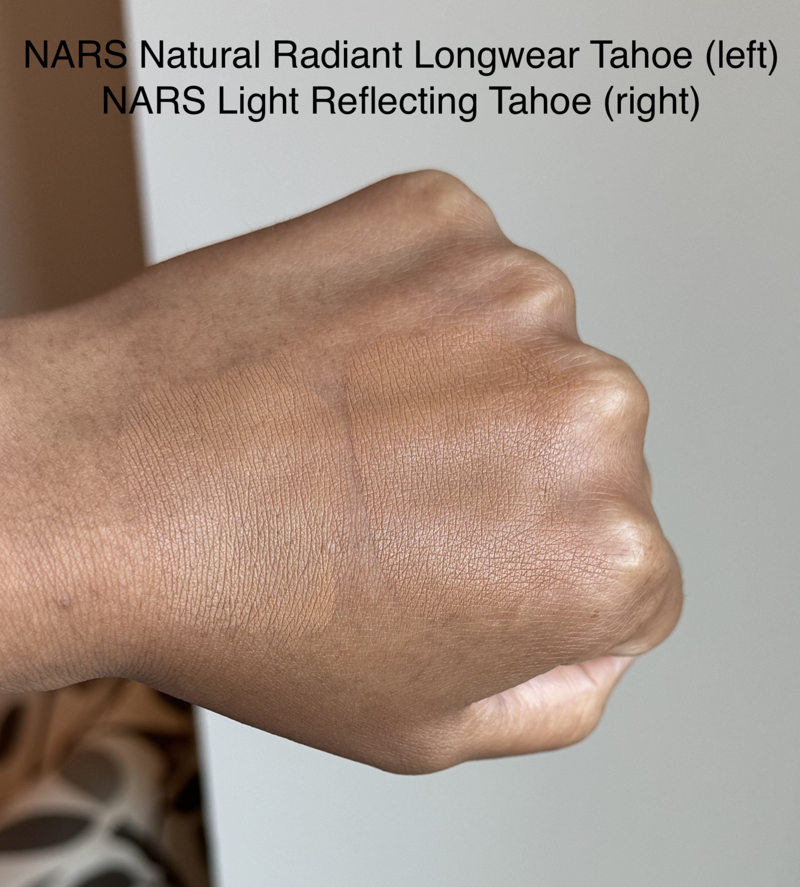 NARS Natural Radiant Longwear Tahoe vs NARS Light Reflecting Foundation Tahoe Swatches