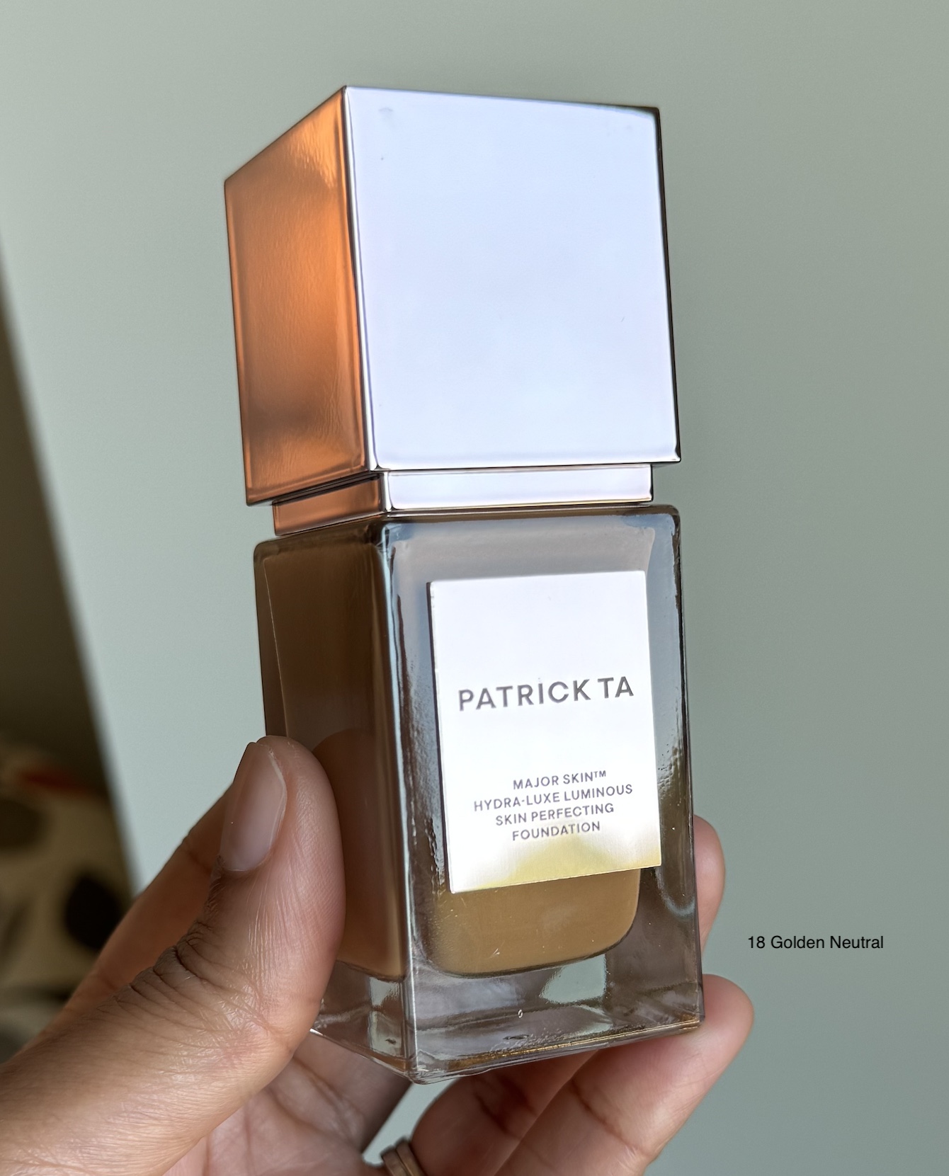 Patrick Ta Major Skin Hydra-Luxe Luminous Skin Perfecting Foundation 18 Golden Neutral Swatch