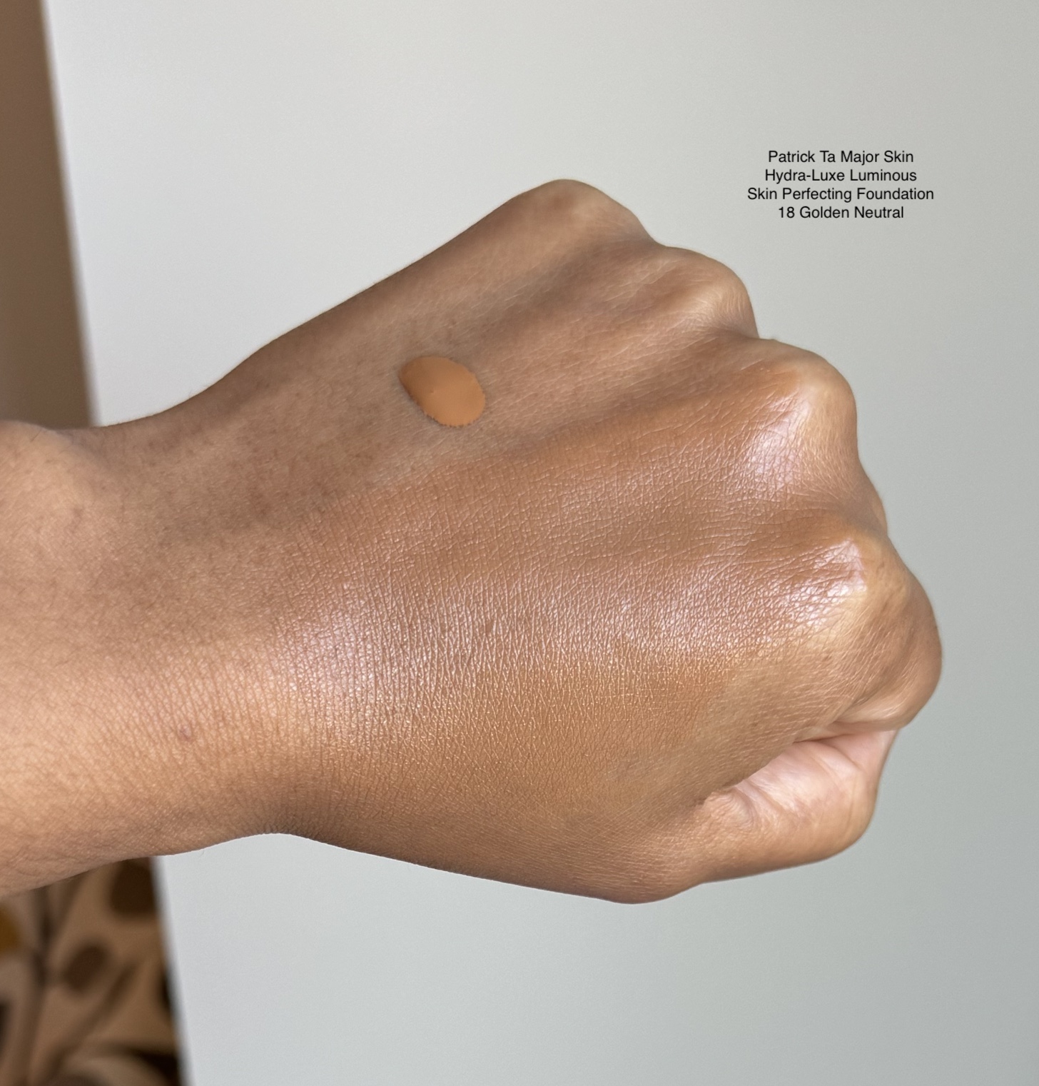 Patrick Ta Major Skin Hydra-Luxe Luminous Skin Perfecting Foundation 18 Golden Neutral Swatch