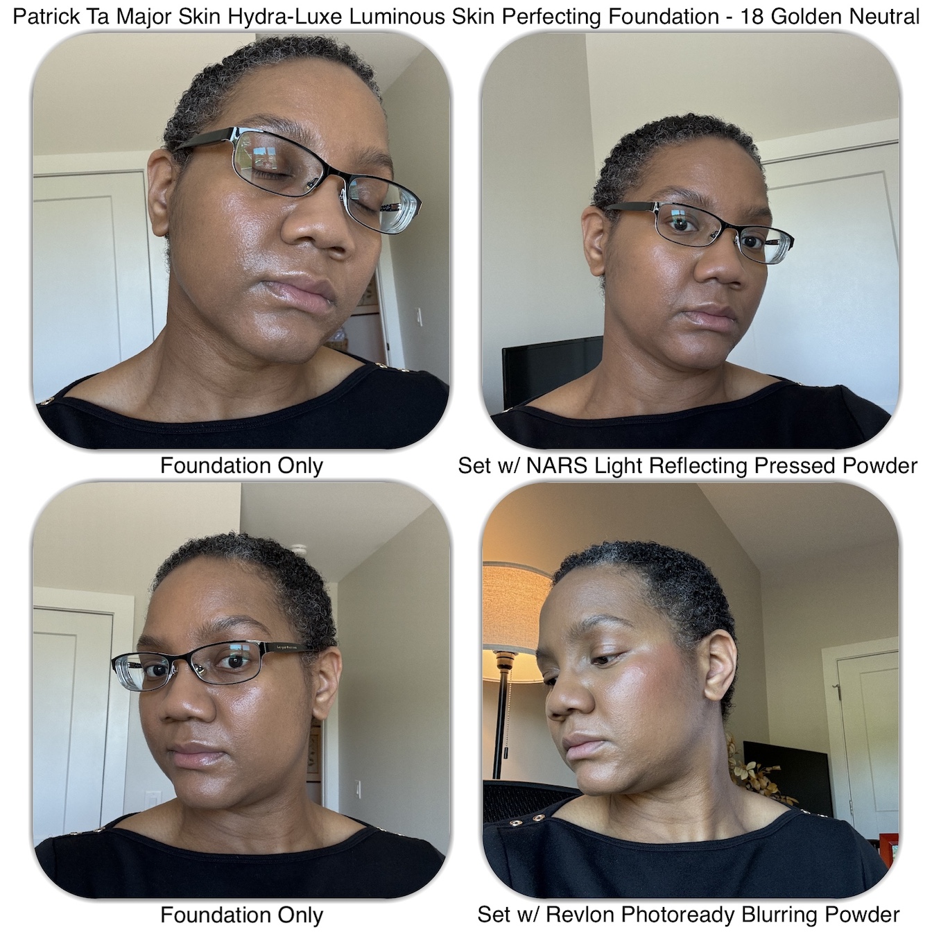 Patrick Ta Major Skin Hydra-Luxe Luminous Skin Perfecting Foundation 18 Golden Neutral With and Without Setting Powder