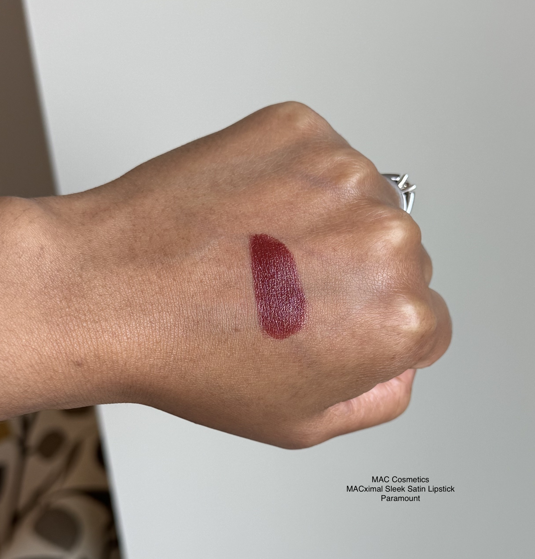 MAC MACximal Sleek Satin Lipstick Paramount Swatch Medium Dark Skin