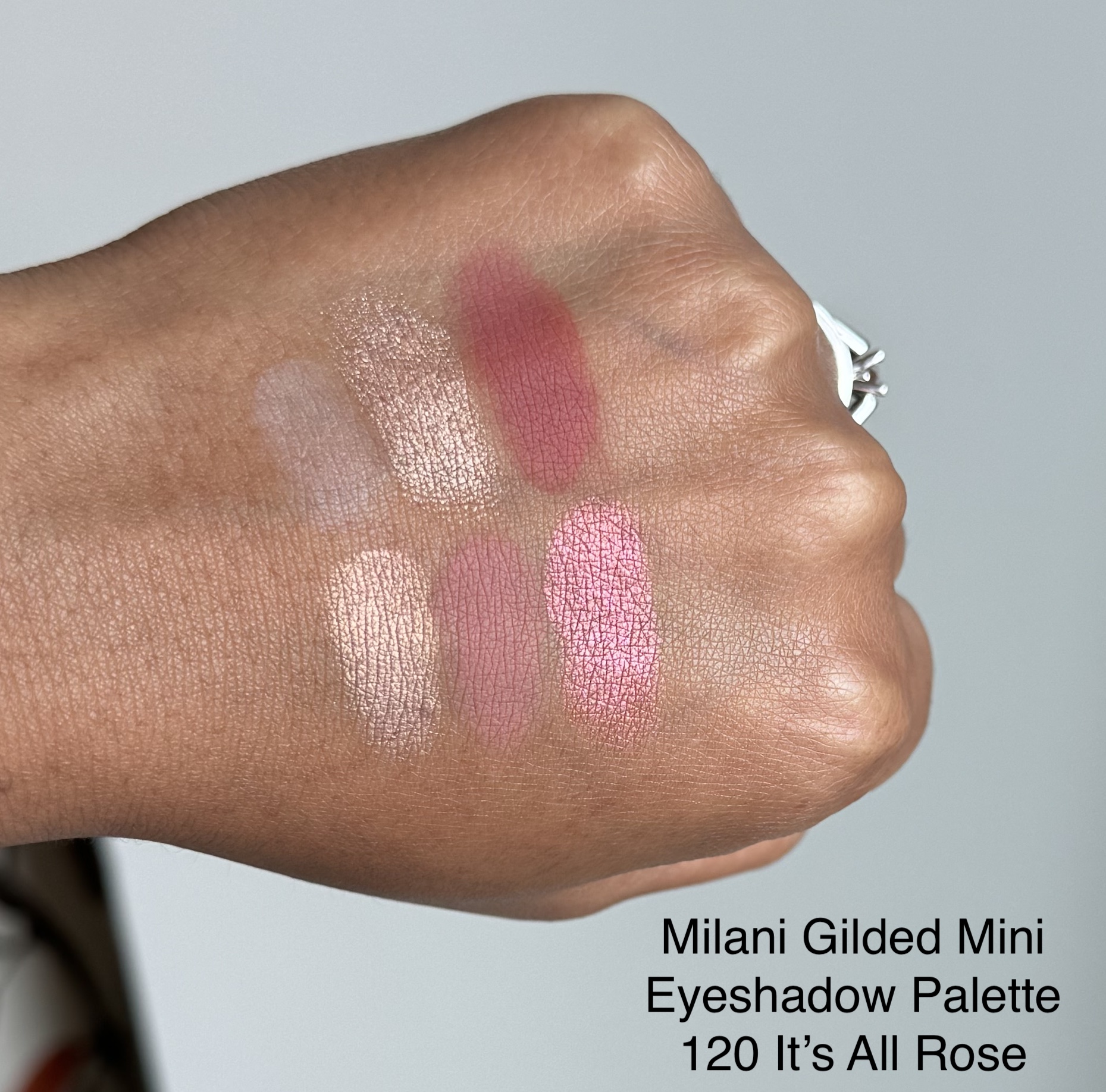 Milani Gilded Mini Eyeshadow Palette 120 It's All Rose Review Swatches Medium Dark Skin