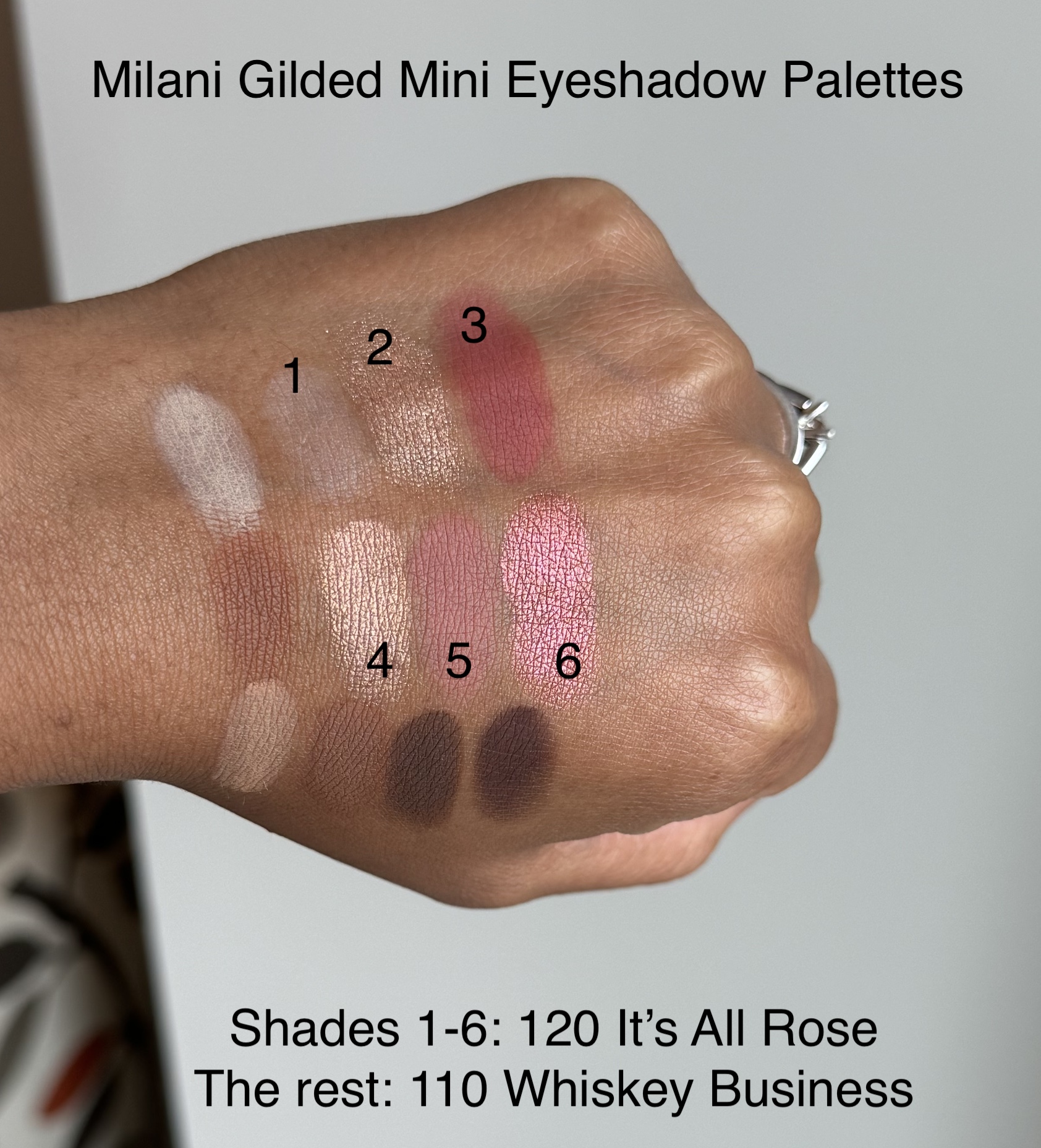 Milani Gilded Mini Eyeshadow Palettes 110 Whiskey Business 120 It's All Rose Review Swatches Medium Dark Skin