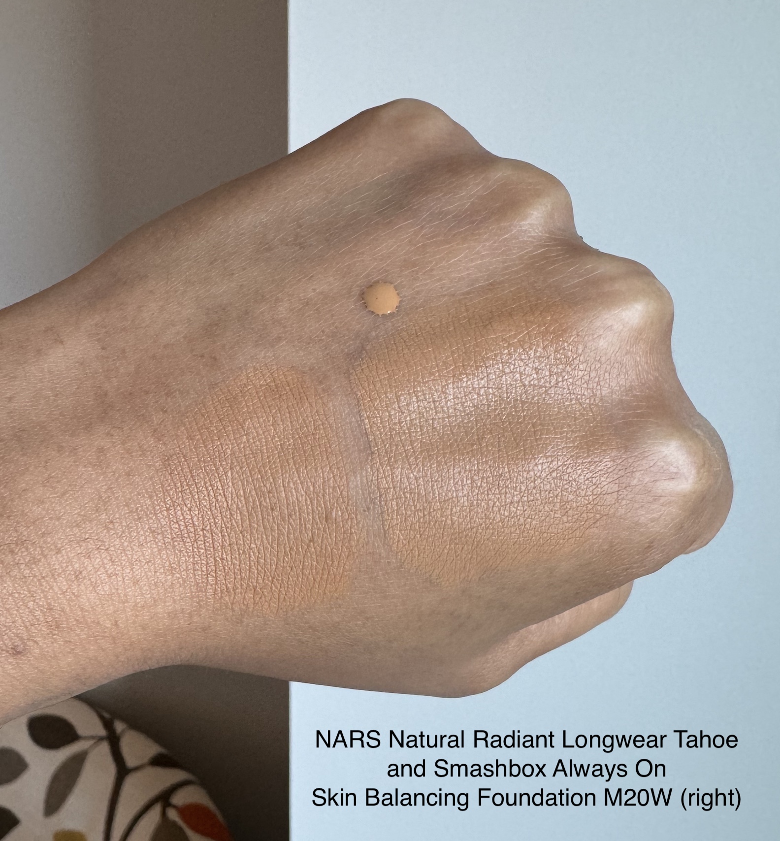 NARS Natural Radiant Longwear Tahoe vs Smashbox Always On Skin Balancing Foundation M20W Swatch Medium Dark Skin