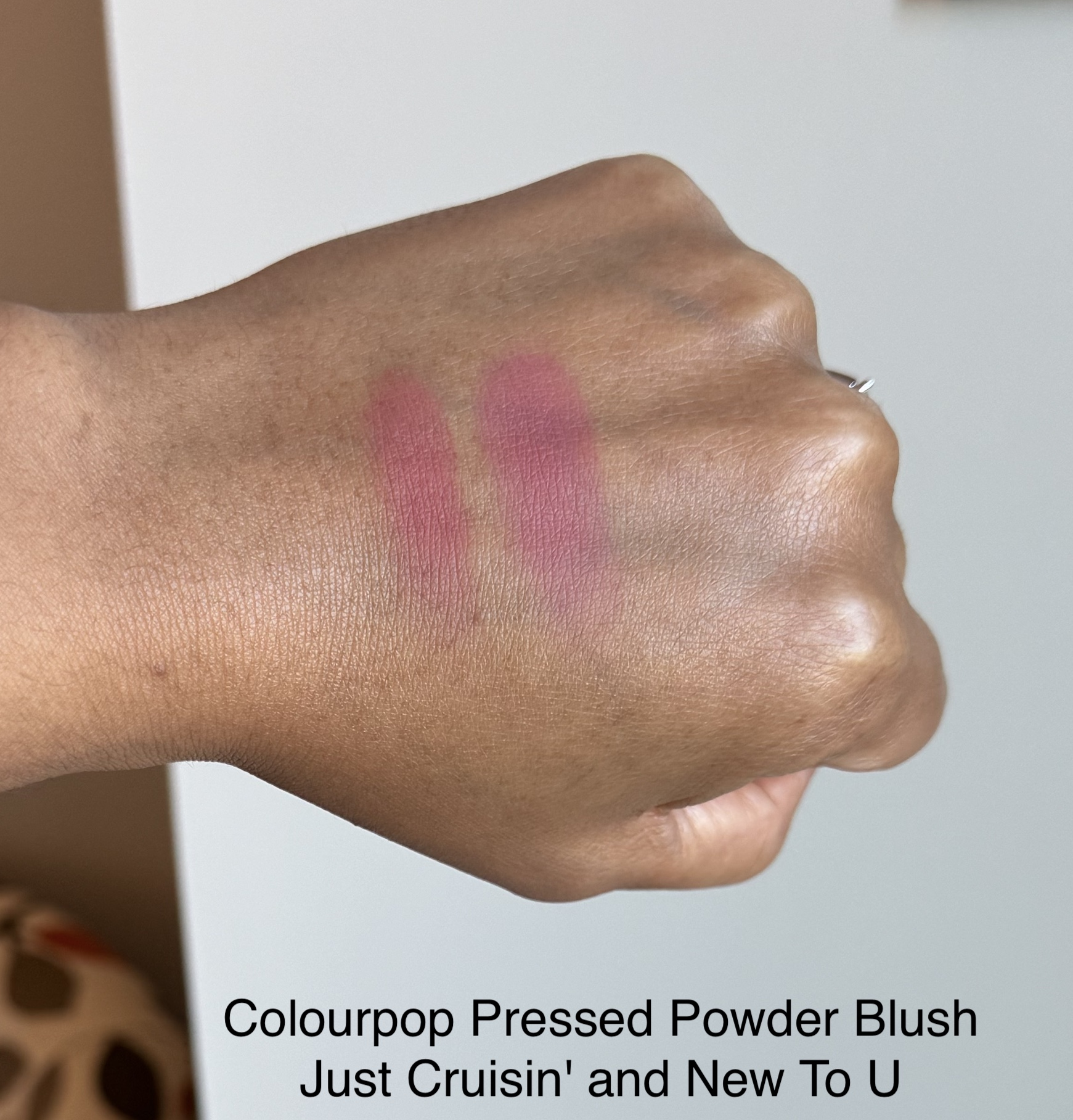 Colourpop Pressed Powder Blush Just Cruisin' and New To U Swatches Medium Dark Skin