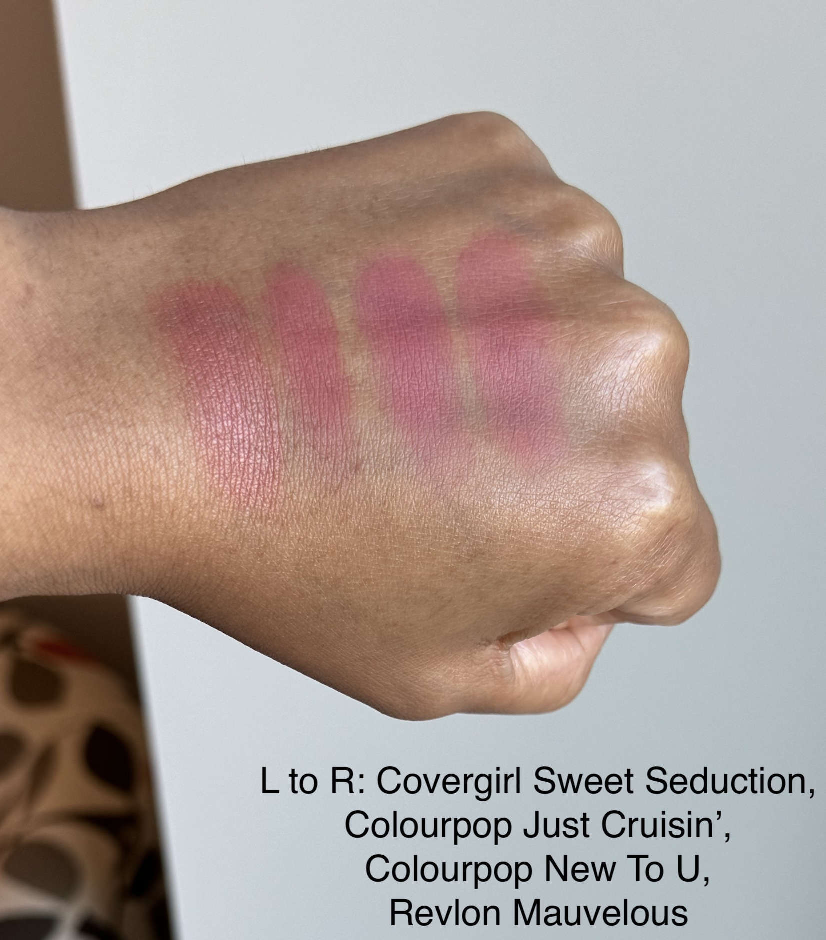 Covergirl Sweet Seduction, Colourpop Just Cruisin and New To U, Revlon Mauvelous Swatches Medium Dark Skin