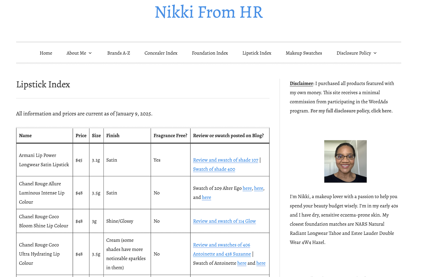 An index of lip product (lipstick, lip balms, lip liners, lip oils) swatches and reviews on my website.