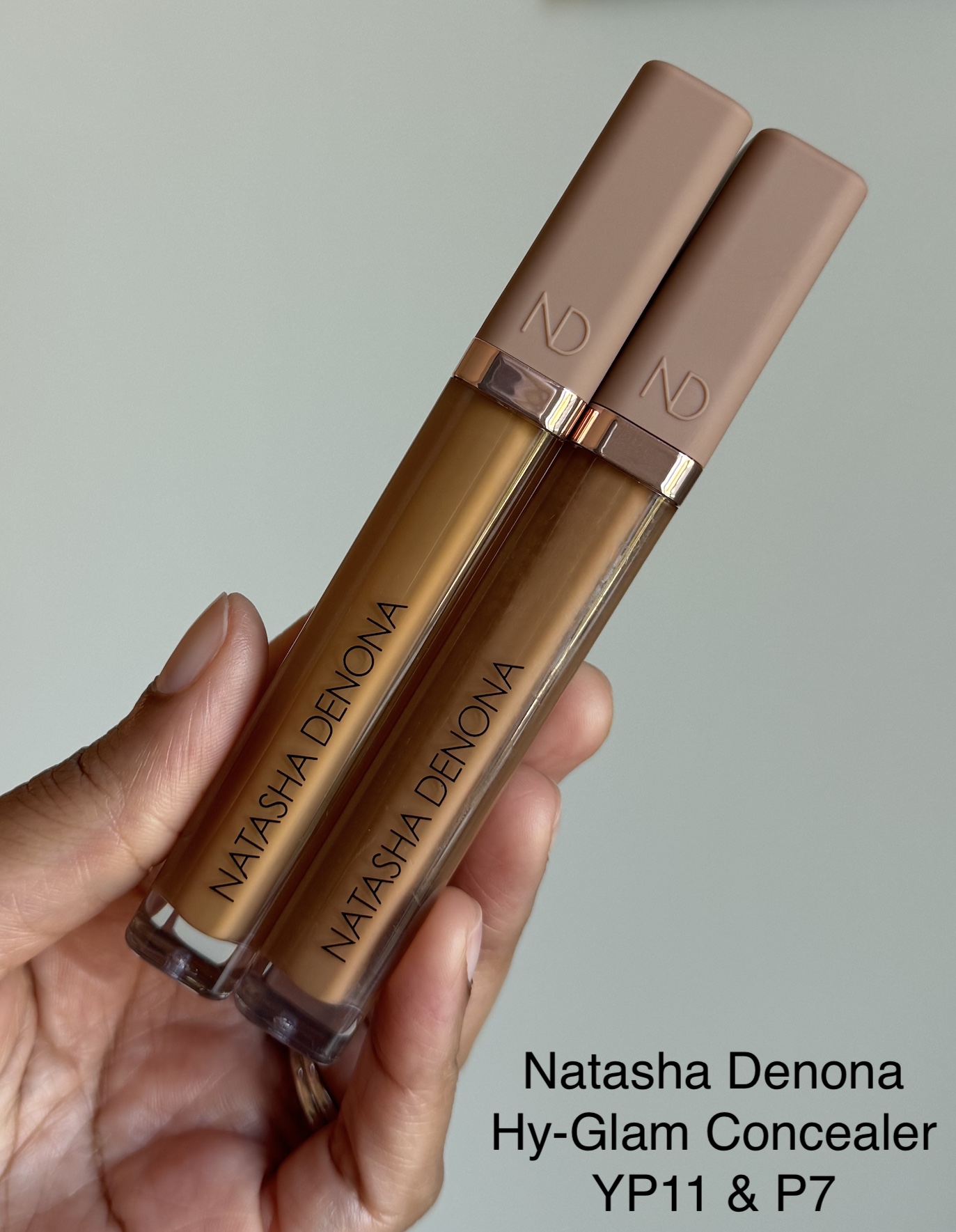 Natasha Denona Hy-Glam Concealer YP11 and P7 Swatches