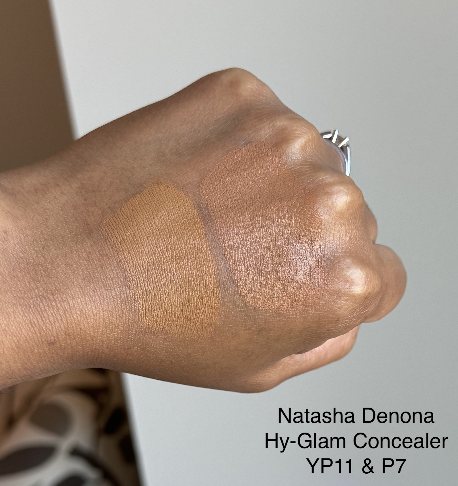 Natasha Denona Hy-Glam Concealer YP11 and P7 Swatches Medium Dark Skin
