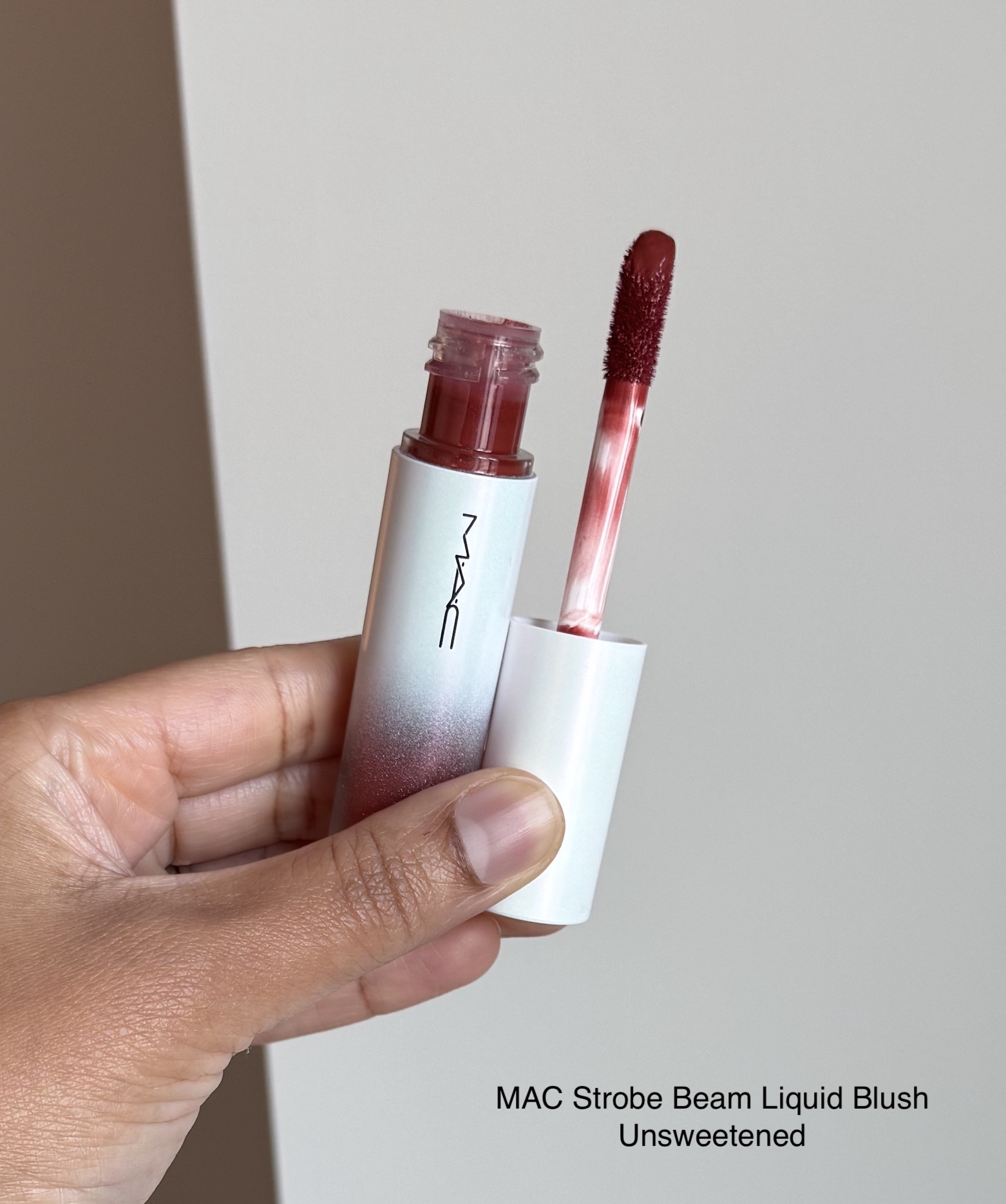 MAC Strobe Beam Liquid Blush Unsweetened Swatch Medium Dark Skin