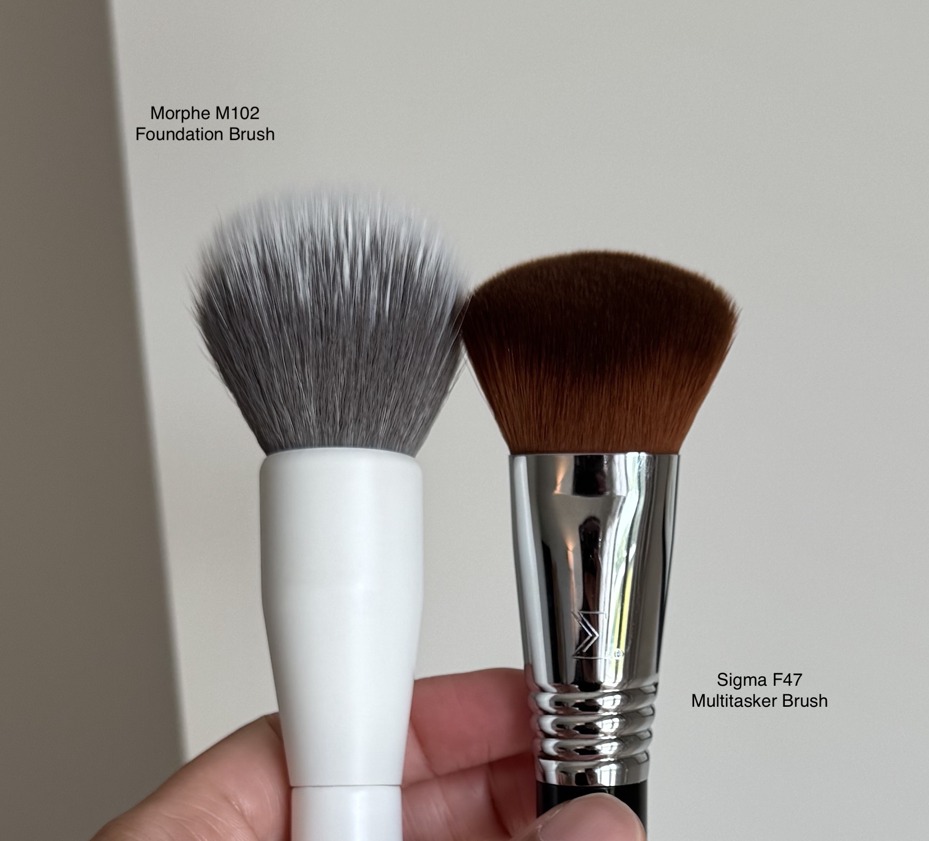 Morphe M102 Rounded Cream Liquid Foundation Brush Review and Comparison to Sigma F47 Multitasker Brush