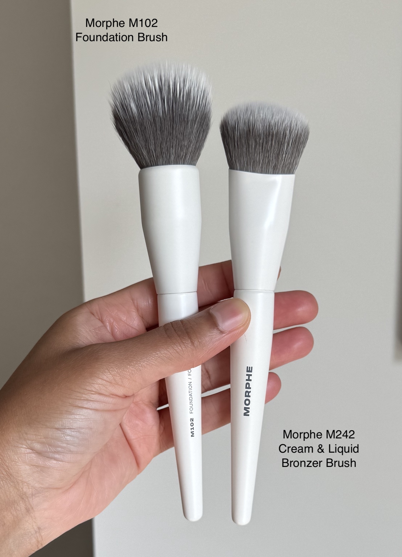 Morphe M102 Rounded Cream Liquid Foundation Brush and Mophe M242 Slanted Cream Liquid Bronzer Brush Review and Comparisons