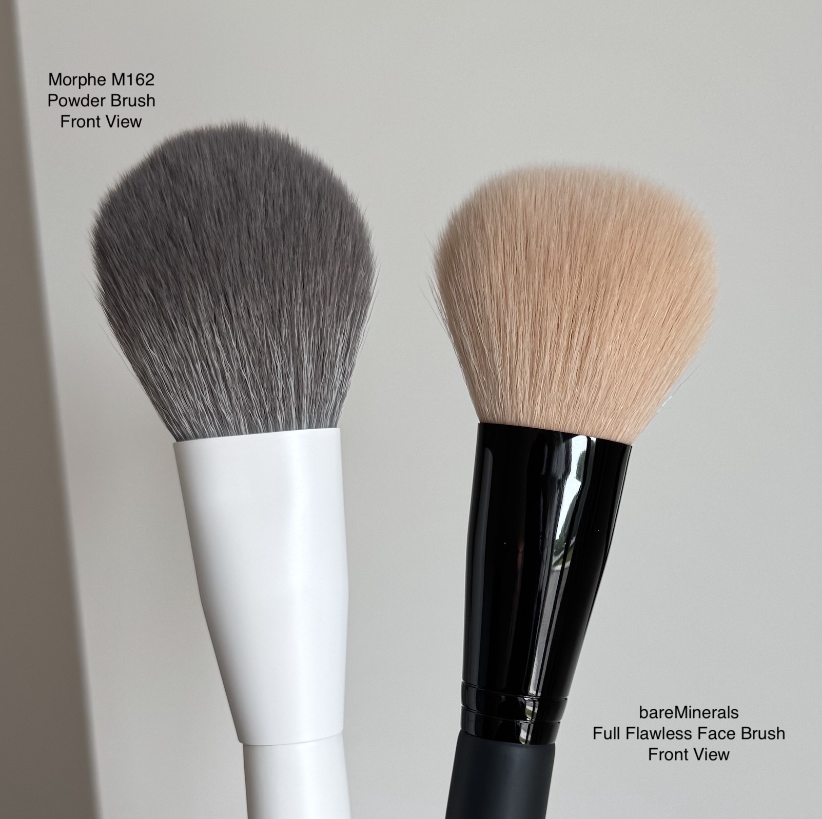 Morphe M162 Tapered Powder Brush Review and Comparison to bareMinerals Full Flawless Face Brush Front View