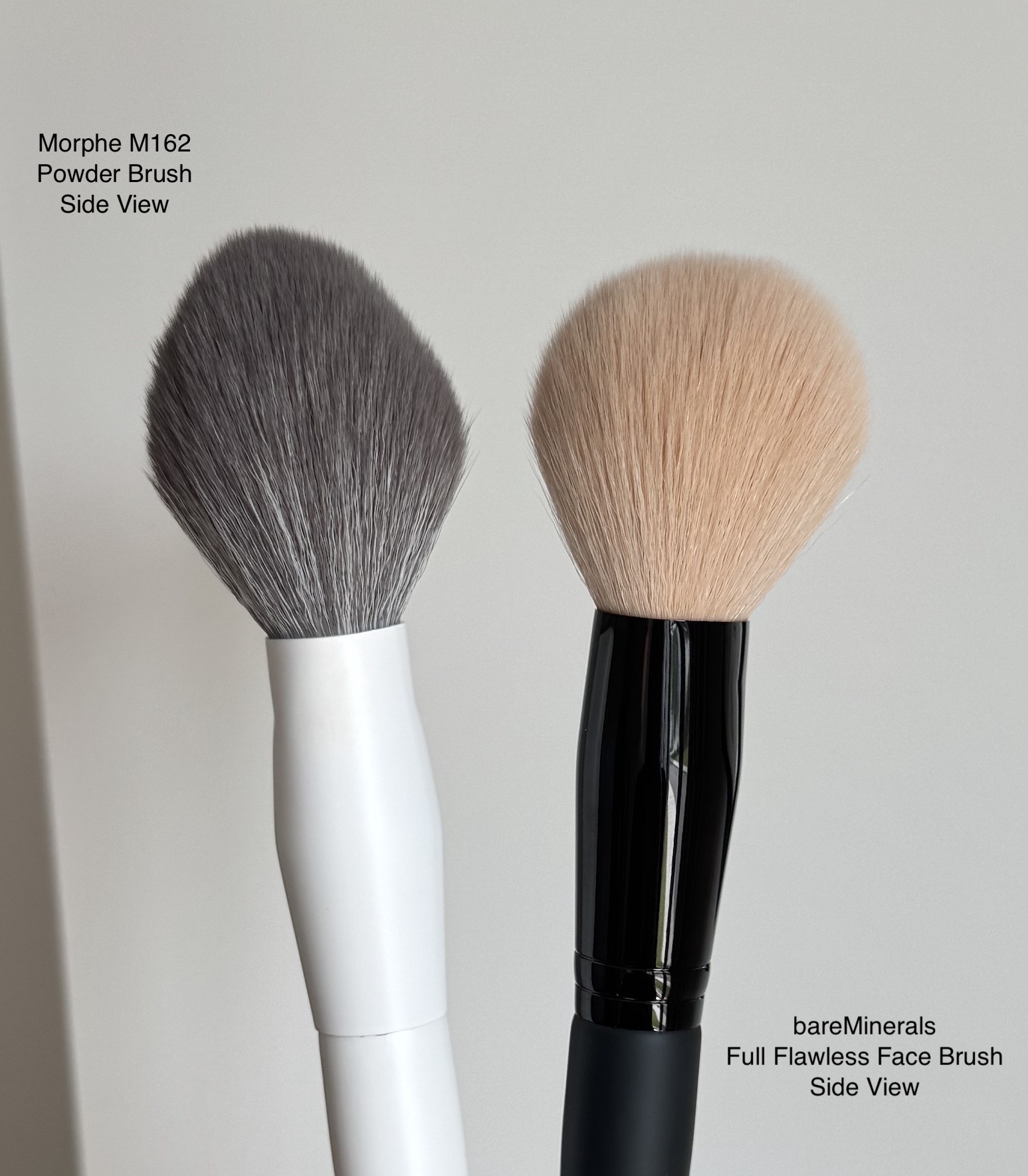 Morphe M162 Tapered Powder Brush Review and Comparison to bareMinerals Full Flawless Face Brush Side View