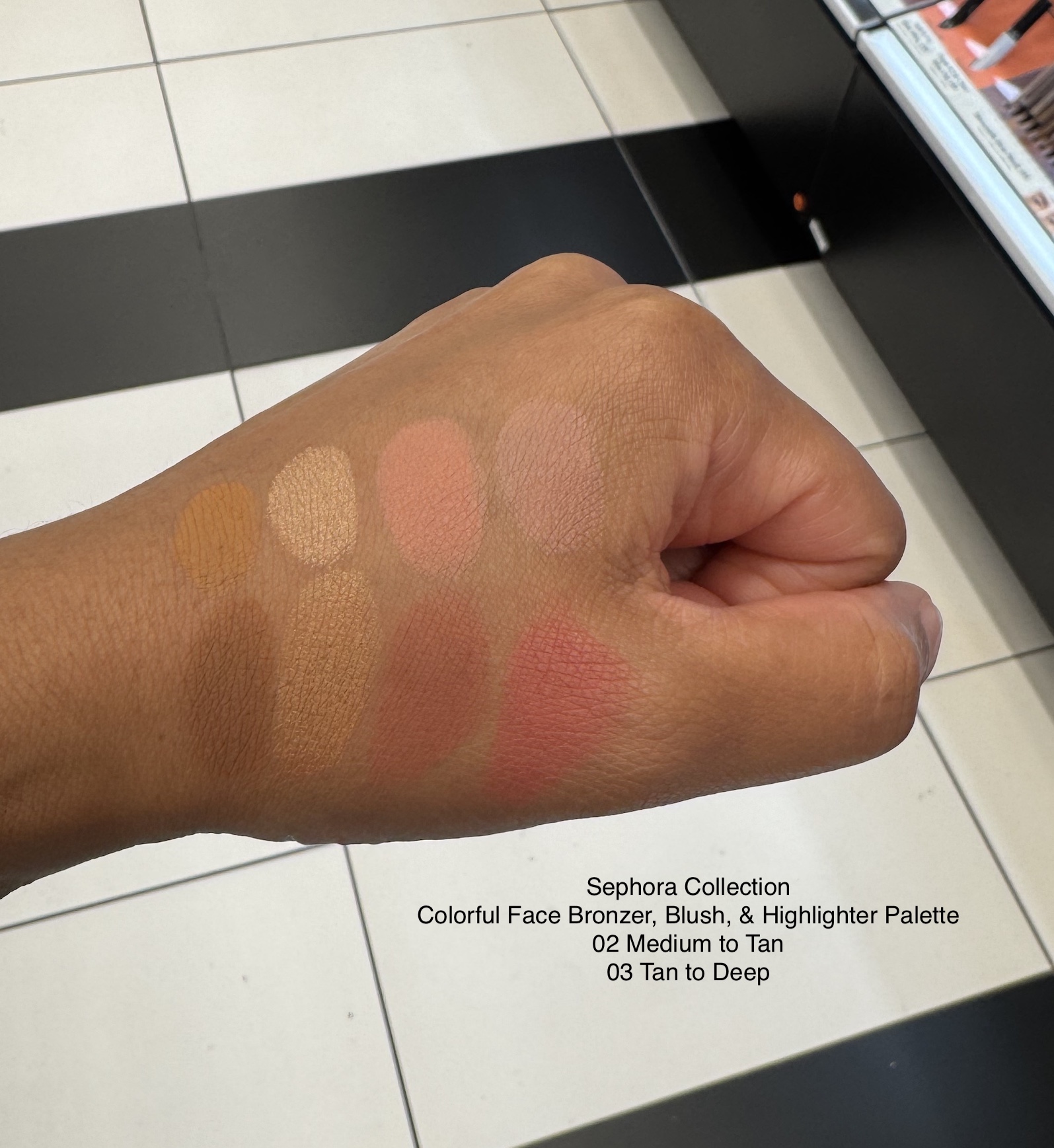 Sephora Collection Colorful Face Bronzer, Blush, and Highlighter Palette 02 Medium to Tan 03 Tan to Deep Swatches