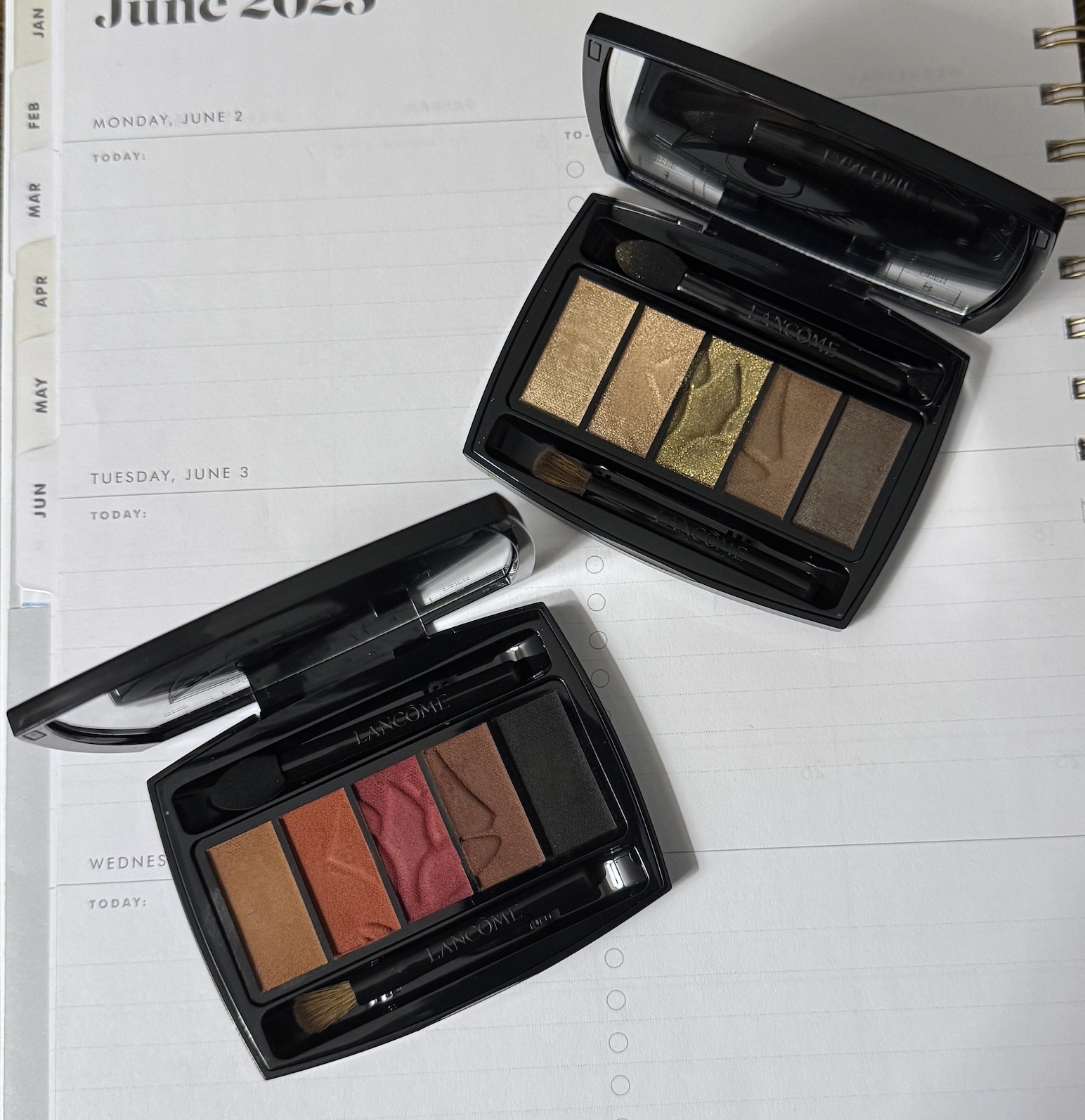 Lancome Hypnose 5 Eyeshadow Palette 17 Bronze Absolu and 19 Ardent Drama Swatches