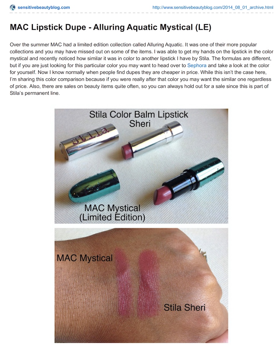 MAC Alluring Aquatic Mystical Lipstick Dupe Post