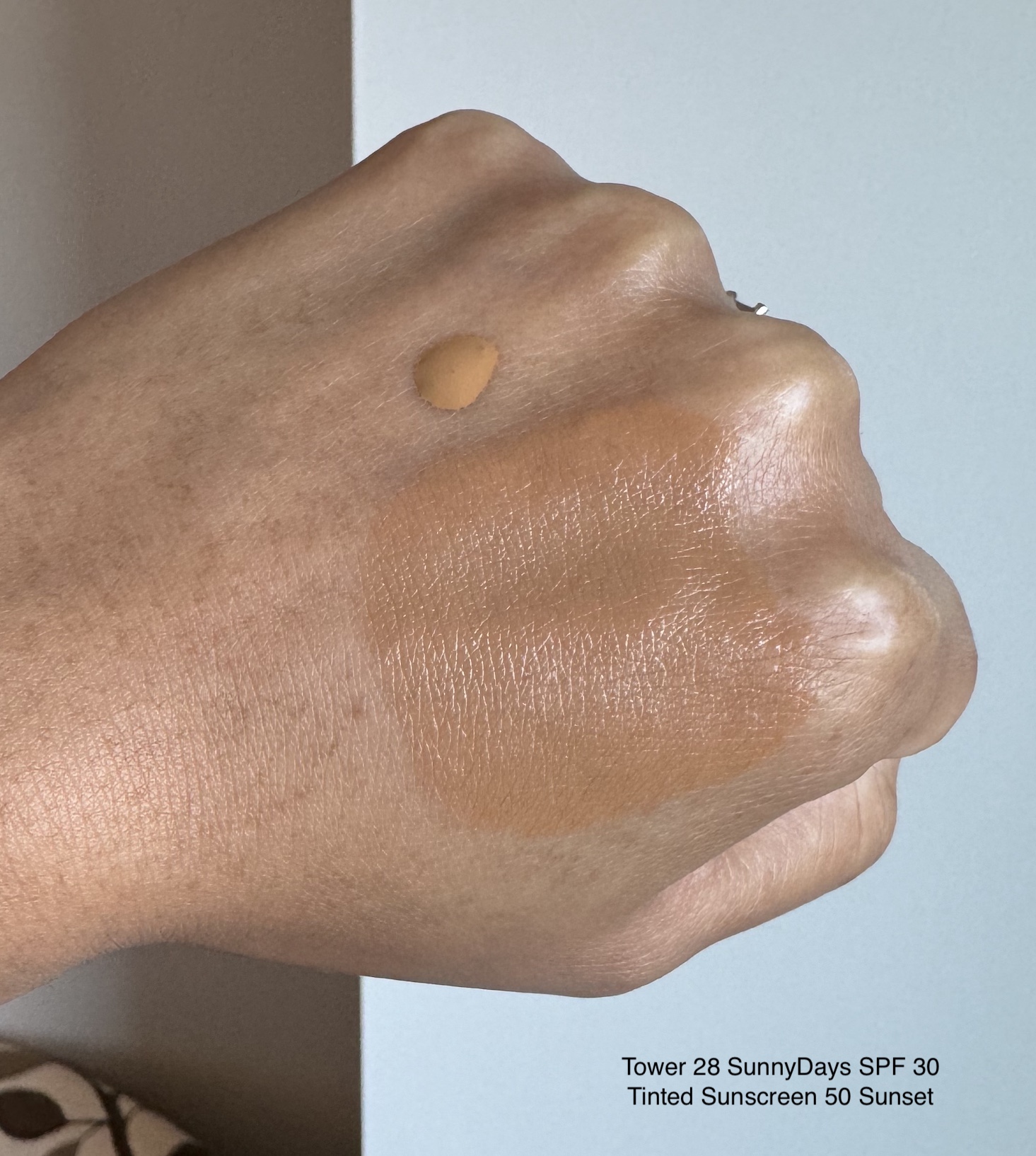 Tower 28 SunnyDays SPF 30 Tinted Sunscreen 50 Sunset Swatch Medium Dark Skin